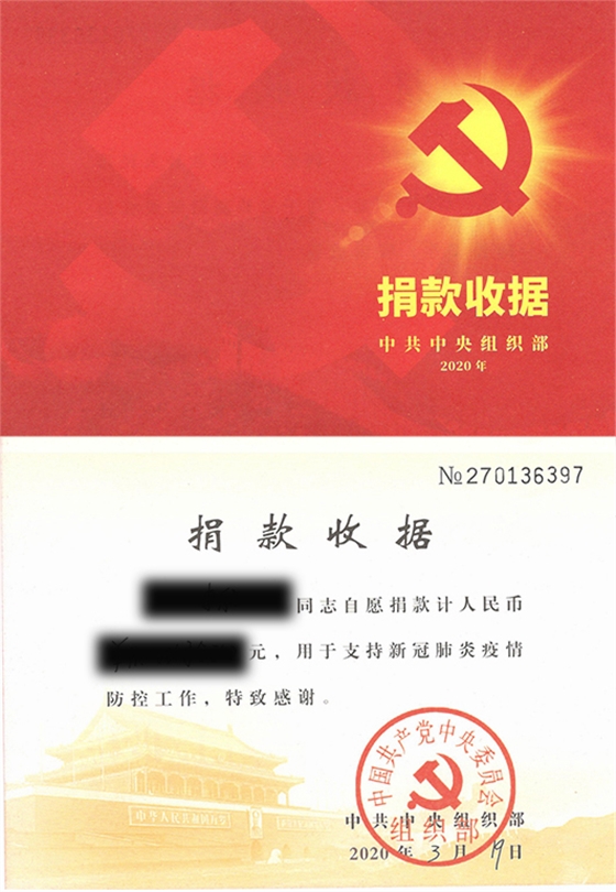 亿诚党支部捐款收据