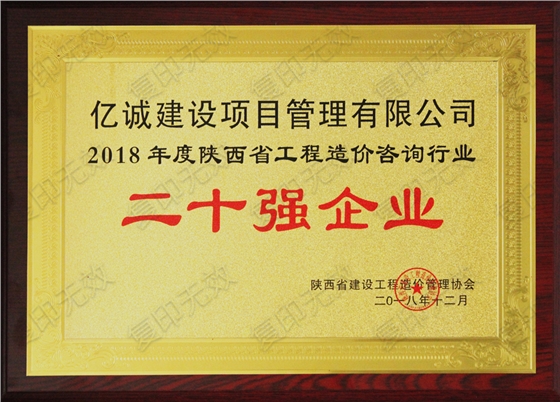 陕西省2018年度造价咨询行业二十强企业