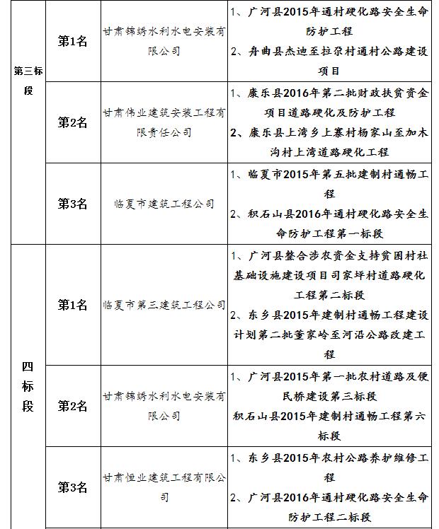 中标候选人项目业绩2