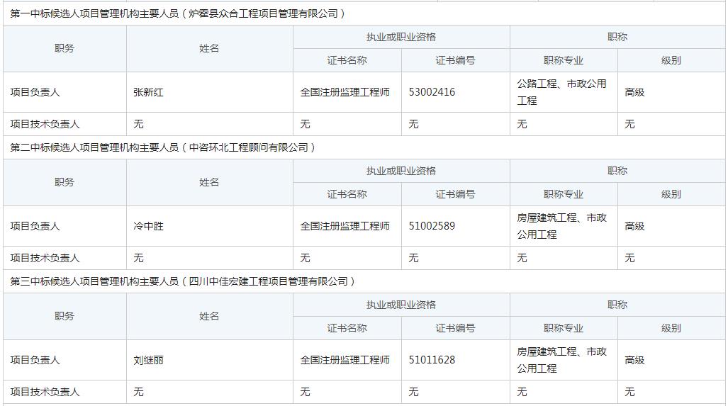 项目管理机构主要人员