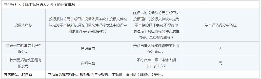 其他投标人（除中标候选人之外）的评审情况