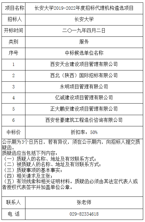 长安大学2019-2022年度招标代理机构遴选项目