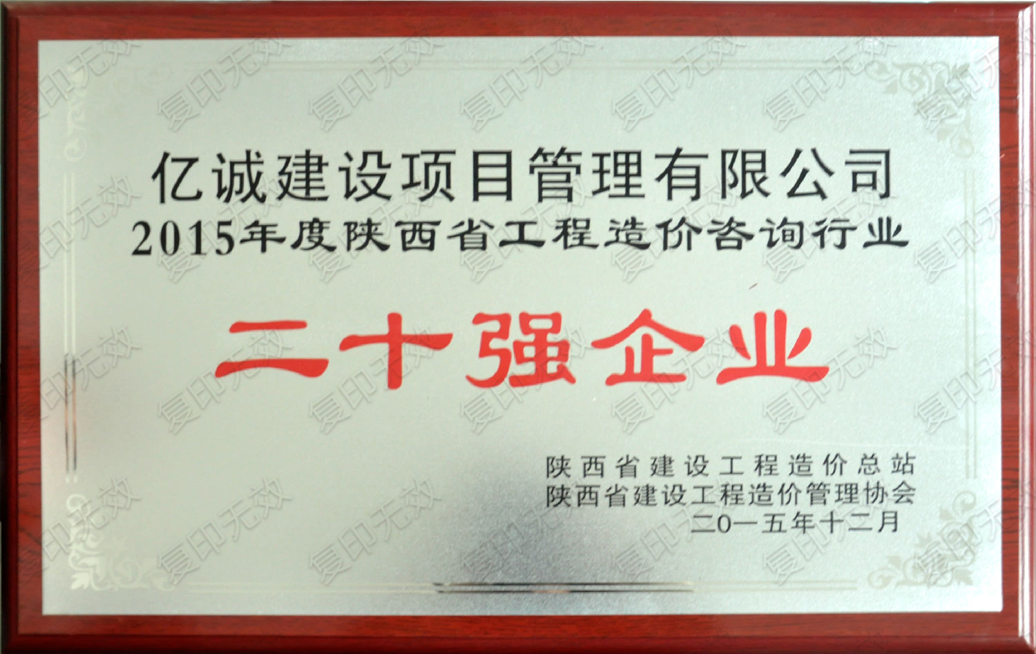 2015年度陕西省工程造价咨询行业二十强企业
